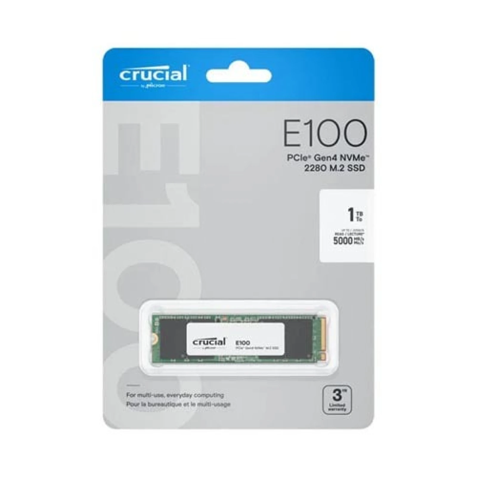 Crucial E100 1TB M.2 NVMe PCIe Gen4 Internal SSD, Up to 5,000MB/s, Laptop & Desktop Compatible